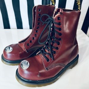 Dr Martens MAINE Rare Exposed Steel Toe Cherry Red (Burgandy) 10-hole Boots